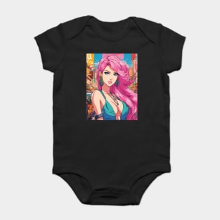 Anime Nation Colorful Pink Hair Beautiful  Style  Waifu Baby Bodysuit